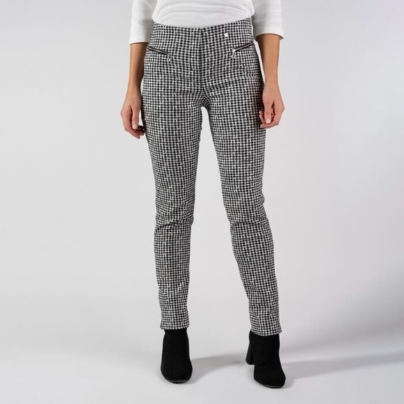 Robell Mimi Houndstooth Pull-On Side-Stripe Tuxedo Stretch Pants, Size 8 - Picture 1 of 10